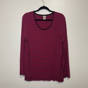 Chico's Women's Scoop Neck Striped Long Sleeve Top Pink/Black size 3
